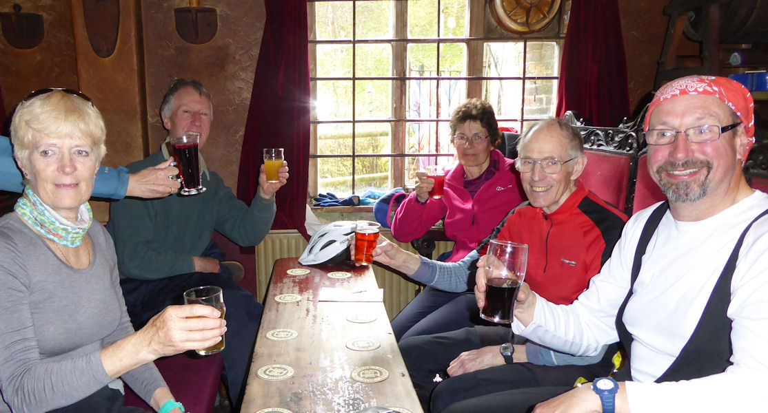 Cheers from the gang at lunch time on Saturday. Photo by Mike Goodyer